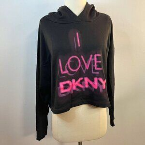 DKNY Women's I Love DNKY Cropped Hooded Sweatshirt - Size Large - NWT $79